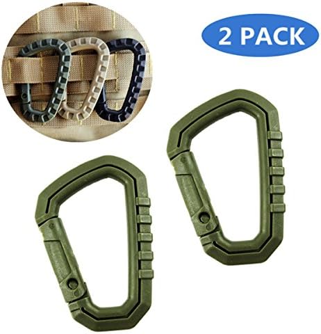 2pcs Plastic Strong Tactical Carabiner Buckle D-Ring Snap Clip Keychain Keyring Holder -TIANOR Carabiner D-ring Key Chain Clip Hook Camp Hiking Snap Hook Lock Keychain Backpack Clasps (Green)