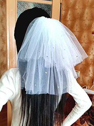 Bachelorette party Veil 2-tier white, sparkling with rhinestones, short length. Bride veil, accessory, bachelorette veil, hen party veil
