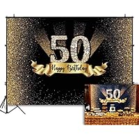 Funnytree 7x5ft Gold and Black 50th Birthday Photography Backdrop Adult Golden Glitter Diamonds Shiny Background Fifty Years Old Age Party Decoration Photo Banner Photobooth Props
