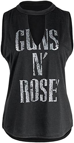 kikisa Guns N'Rose'Hollow Out Casual Tank Top Women's Letters Print Sleeveless T-Shirt Blouse