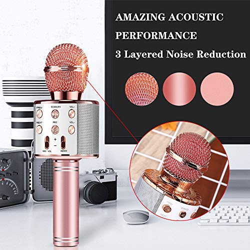 Wireless Karaoke Microphone 3 in 1 - Microphone, Recorder, Speaker, Bluetooth Karaoke Player with Multi-Color LED Lights, Compatible with Android & iOS Devices