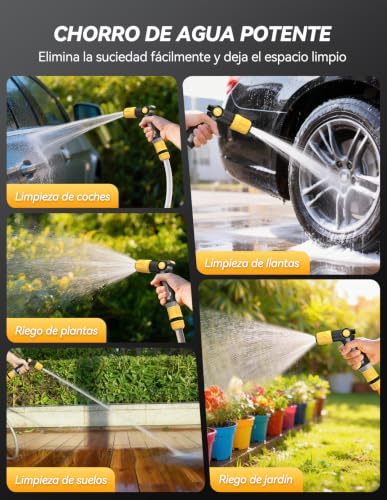 VOXON Pulverizador de Jardín de Metal de Alta Resistencia, Pistola Manguera Jardin Resistente y Duradera, Con Control Mediante el Pulgar y Flujo de Agua Ajustable, Ideal para Riego y Lavado de Coches