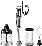 Bosch MaxoMixx - Batidora de mano, 800 W, regulador electrónico de velocidad, cúpula con cuatro cuchillas, con picador y varilla batidora, color negro y gris