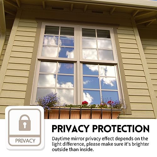 KESPEN Window Privacy Film One Way Daytime Privacy Static Cling Sun Blocking Anti UV Reflective Window Tint for Home and Office, Black-Silver, 17.5 Inch X 6.5 Feet