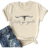 Let's Go Girl Shirt Women Western Bleached T-Shirt Retro Country Music Tee Shirt Cowgirls Shirts Short Sleeve Tops