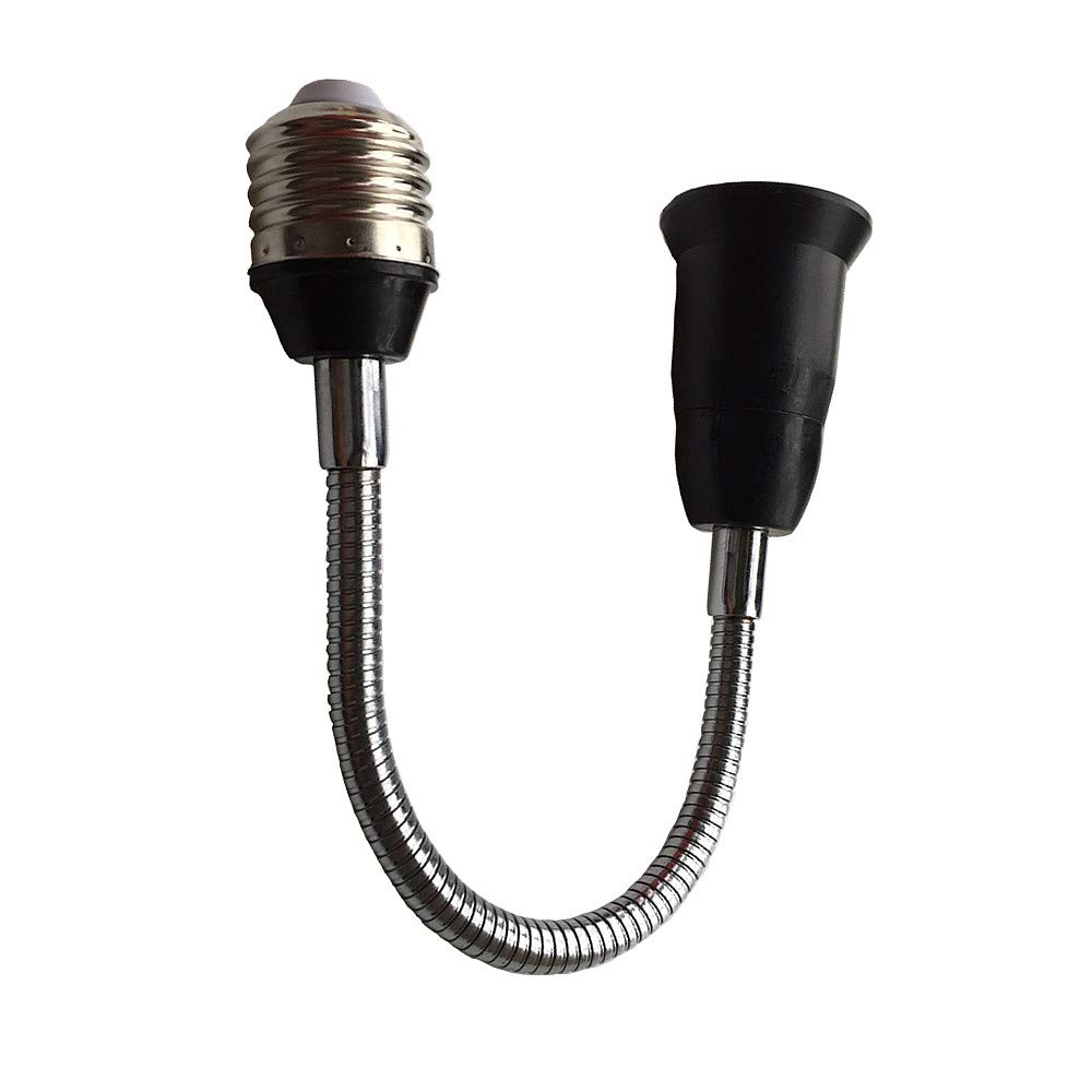 DZYDZR 39cm E27 to E27 Extender Flexible Gooseneck Extension E26 Lamp Holder Adapter for LED Light Bulb (Black)