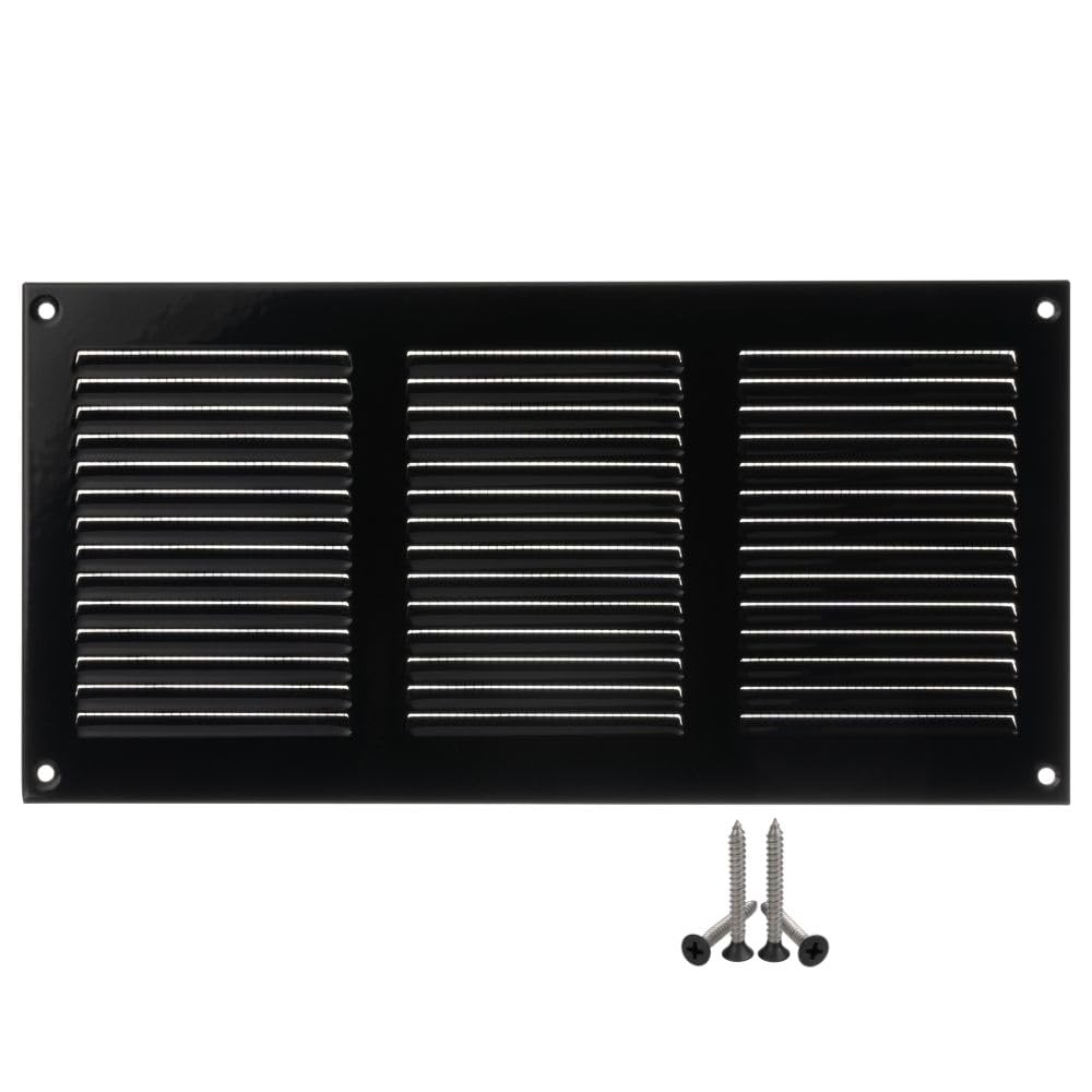 LIRAST 300x150mm Vent Cover Black - 12x6 inch Wall Vent Cover with Insect Mesh - Ceiling Soffit Vents - External Vent Cover - Metal Ventilation Grilles - Air Vent Covers for Walls