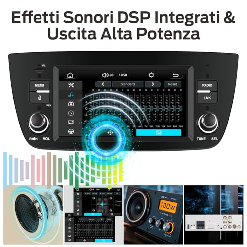 Car Radio Linux Lightning Start Compatible Fiat Doblo 2010-2015 | Quick Installation | CarPlay/Android Auto Wireless/FM/AM/RDS/USB | DSP 100W |