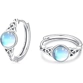 Celtic S925 Sterling Silver Gemstone Huggie Hinged Hoop Earrings - Irish Cartilage Small Hoops for Women