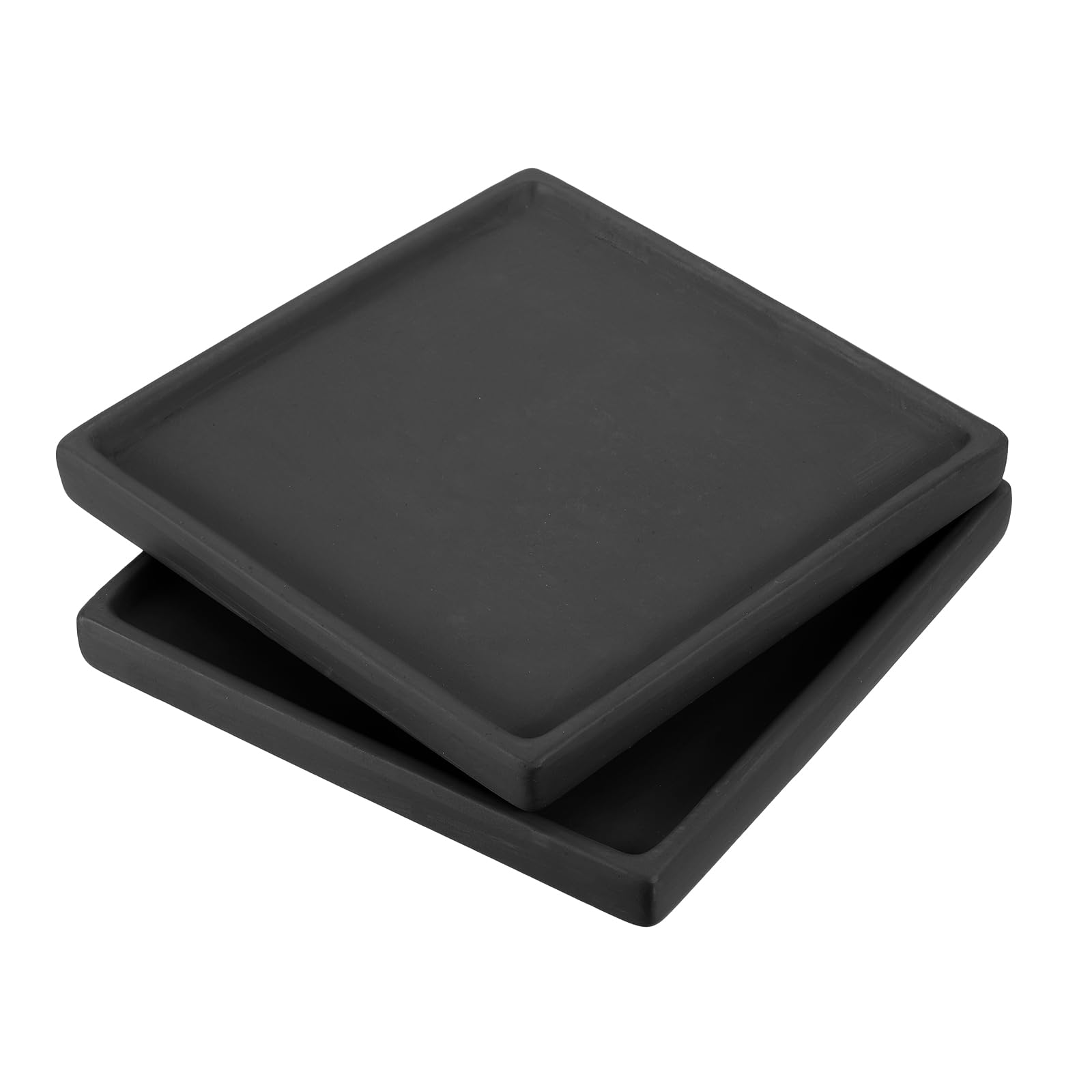 Photo 1 of PATIKIL 7 Inch Plant Pot Saucers, 2 Pack Ceramic Square Plant Saucer Tray Flower Planter Drip Tray for Indoors Outdoors Patio Balcony, Black