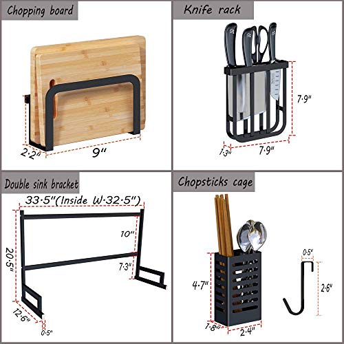 Dish Rack Over Sink(32.5") Dish Drying Rack Kitchen Stainless Steel Over The Sink Shelf Storage Rack (Sink size ≤ 32.5 inch)(Black, 33.5X12.5X20.5inch) - Thumbnail 4