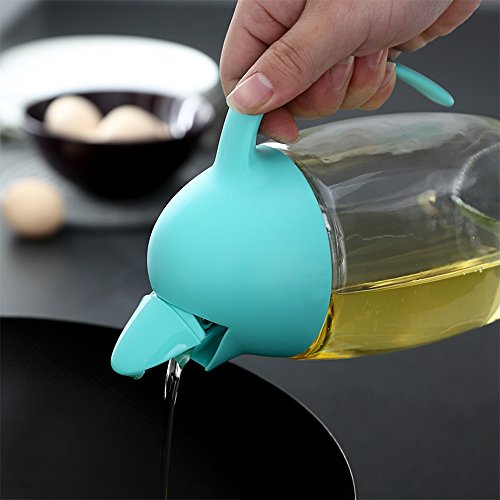 Olive Oil Dispenser Bottle with Automatic Cap 21oz Glass Oil and Vinegar Dispenser Bottle for Kitchen, No Drip Condiment Dispensing Cruet Container with Precise-Pour Spout Lovely Penguin Design(Green) - Thumbnail 3