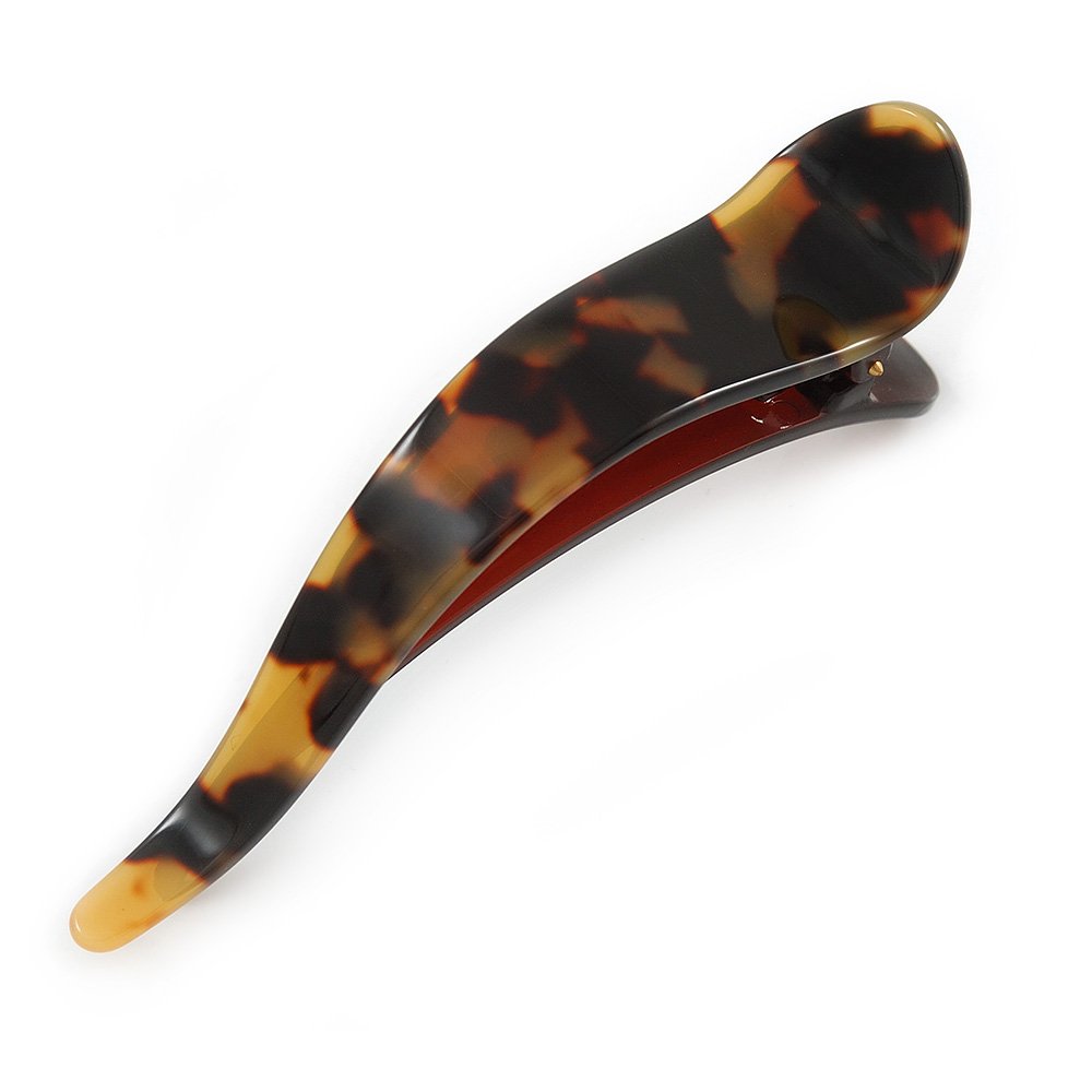 Tortoise Shell Effect Curved Acrylic Hair Beak Clip/Concord Clip (Brown/Yellow) - 10cm Across