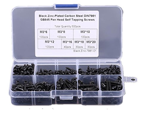 500pcs/Set M3=3MM Diameter Phillips Pan Head Screws Self Tapping Drilling Screws Assortment Kit Carbon Steel 6mm 8mm 10mm 12mm 16mm 18mm 20mm Length