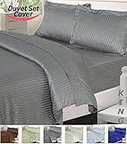 King Striped Duvet-Cover-Set Grey - Brushed Velvety Microfiber -Luxurious, Comfortable, Breathable, Soft & Extremely Durable - Wrinkle, Fade & Stain Resistant - Hotel Quality By Utopia Bedding (King, Grey)