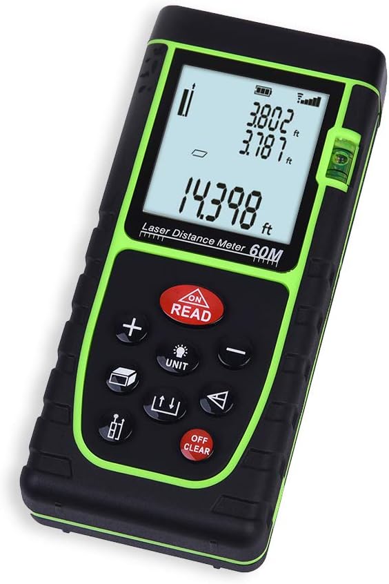 Laser Measure USA Professional 196 Ft Digital Laser Distance Measuring Tape Tool With Electronic Outdoor Settings, Bubble Level and Pythagorean Measurement Modes, Glow-In-The-Dark, and Self-Correcting