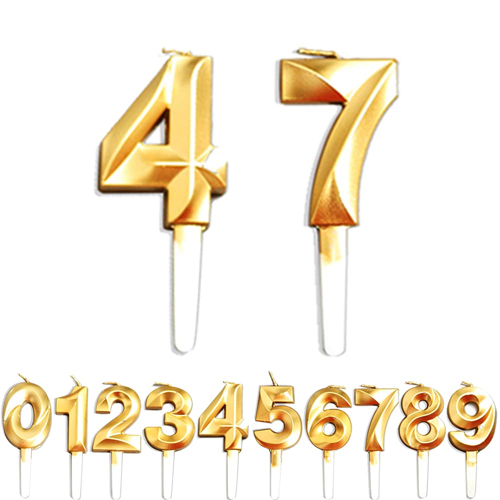 Birthday Candles, 47th/74th/4th/7th Birthday Cake Candles, Cake Decoration for Birthday Party Wedding Anniversary Graduation Party Supplies (Gold, Number 4&7)