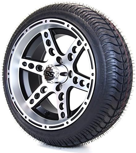 14" Dominator Machined Matte Black Golf Cart Wheels and Low Profile Tires Combo Set of 4