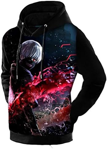 Cartoon Anime Tokyo Ghoul Ken Kaneki Cosplay Cotton Casual Hoody Sweatshirt Pullover (Asia M=US XS, F)