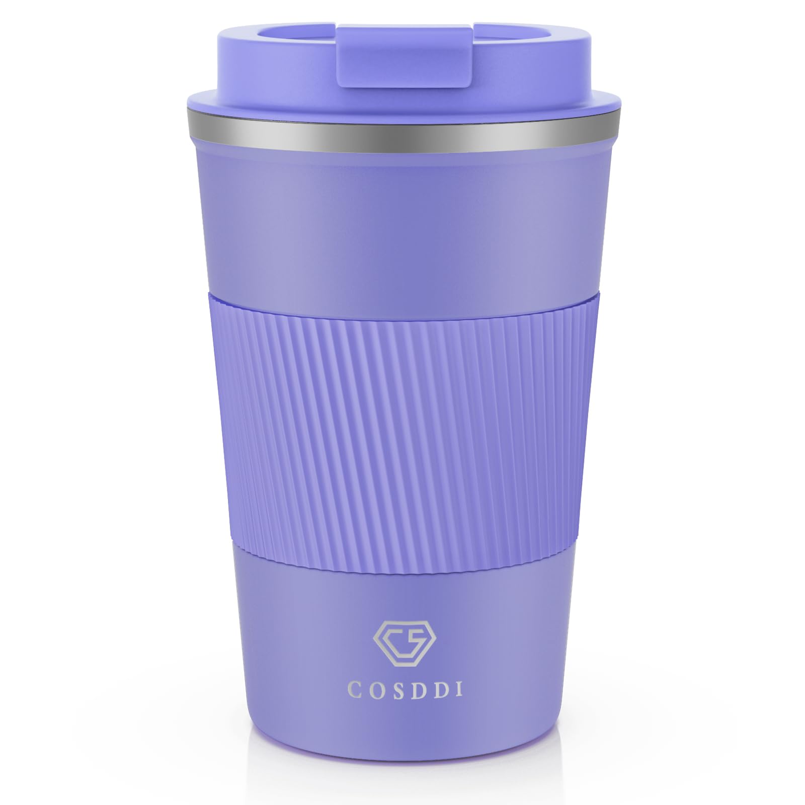 CS COSDDI Travel Mugs, Insulated Coffee Cup with Leakproof Lid - Reusable Coffee Cups Travel - Car Coffee Cup - Stainless Steel Coffee Mug for Hot and Cold Water and Tea, 380ml