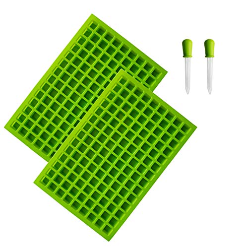 MingTa 126 Cavity Silicone Square Mini Candy Mold Ice Cube Tray with Silicone Dropper for Chocolate Candy, Ice Cube, Gummies (Green)
