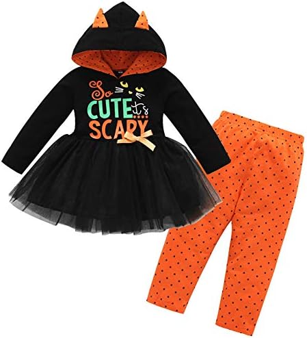 LuckyBB Baby Girls Clothes for 1-4 Years Old, Halloween Toddler Baby Girls Letter Tops Dress Hoodie Print Dot Pant Clothes Set