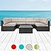 Walsunny 7pcs Patio Outdoor Furniture Sets,Low Back All-Weather Rattan Sectional Sofa with Tea Table&Washable Couch Cushions (Black Rattan (Blue) (Khaki)