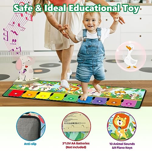 Rodzon Toys for 1-4 Year Old Boys Girls, Musical Play Mat with 9 Piano Keyboard, Piano Dance Mat Built in 19 Sounds & Recording Function for Toddlers Infant Kids Birthday Gifts Present Early Education