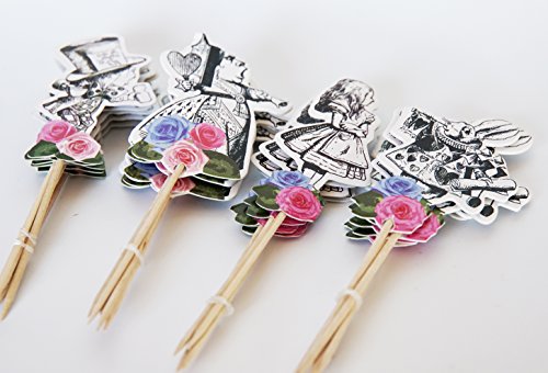 24 Vintage Alice in Wonderland Cupcake Toppers Picks + Wrappers - Image 3