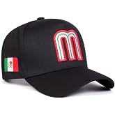 Mexico Snapback Hat with Embroidered Letter M &amp; Mexican Flag, Flat Brim Baseball Cap, Adjustable Fit