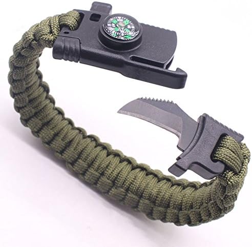 Military Outdoor Paracord Survival Bracelet Parachute Rope Bracelet - Compass,Flint Stone,Fire Sticks,Knife,Whistle