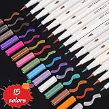 Dyvicl Metallic Markers - Metallic Brush Markers Set of 15 Assorted Colors for Card Making, DIY Photo Album, Scrapbooking, Calligraphy - Brush Tip