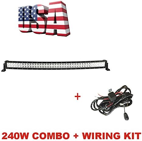 Topcarlight 42" Curve 240w LED Light Bar Flood Spot Combo Beam Off Road 4wd Boat UTE Driving Lamps Waterproof with Wiring Harness