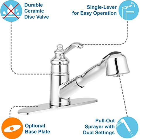 Bainbridge Pull Out Kitchen Faucet (Chrome) by Pacific Bay - This Beautiful Upgrade Features a Dual Setting Sprayer and Swivel Spout