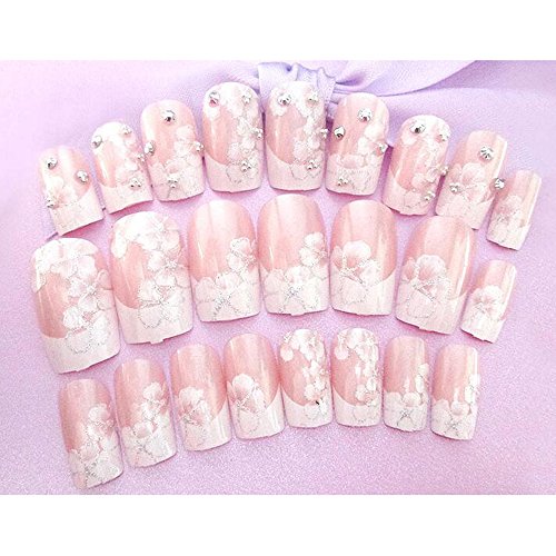 Dongcrystal 24Pcs 3D Bling Nail Art Jewelry Glitter Rhinestone Flower Decor Nail Tips Fake Nails - Thumbnail 2