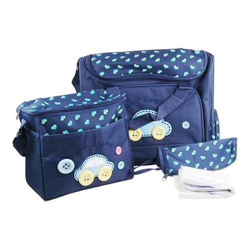 Accessotech 4 Piece Cute Embroidery Mummy Baby Nappy Changing Bags With Changing Mat Bottle Bag