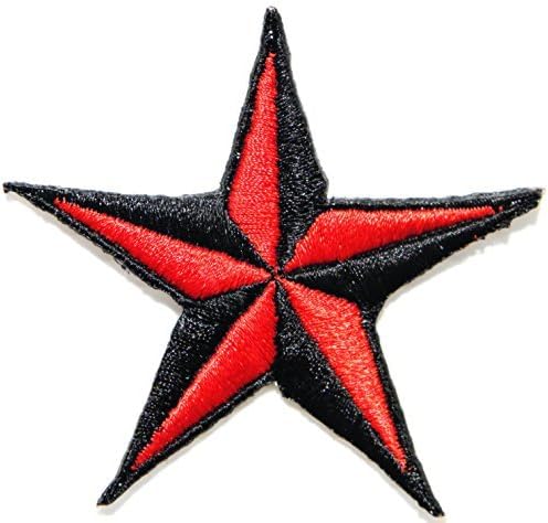3"x 3" Red Black Nautical Star US Navy Militry Army Logo Tatoo Jacket Uniform Embroidered Sew Iron on Patch Embroidered Applique Badge Custom