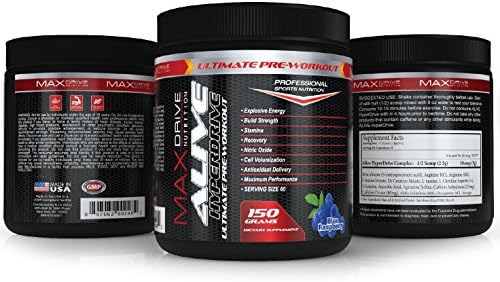 Alive HyperDrive Sports Nutrition Pre-Workout Supplement 60 Servings - Sustained Energy - Craze preworkout - Focus & Nitric Oxide Booster - Blue Raspberry Flavor