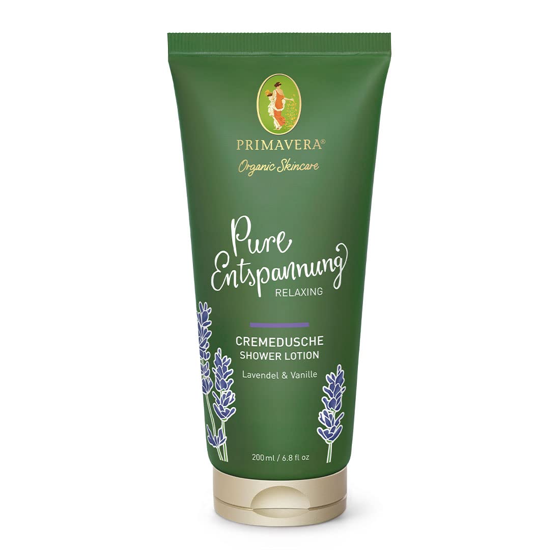 PRIMAVERA Pure Entspannung Cremedusche 200 ml – Duschgel, Duschbalsam, Naturkosmetik – Lavendel, Vanille Duft – reinigt sanft, beruhigt, pflegt – vegan