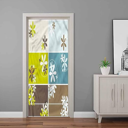 Floral Door Murals Spring Inspired Blossoms PVC Mural Wall Sticker for