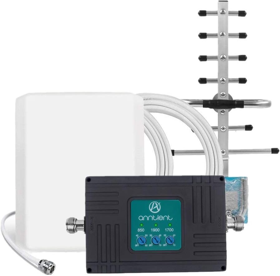 Cell Phone Signal Booster Repeater for Home and Office - Boost AT&T T-Mobile 2G 3G 4G LTE Voice and Data Signal by Tri-Band 2/4/5 850/1700/1900 MHz Amplifier kit and High Gain Panel/Yagi Antennas