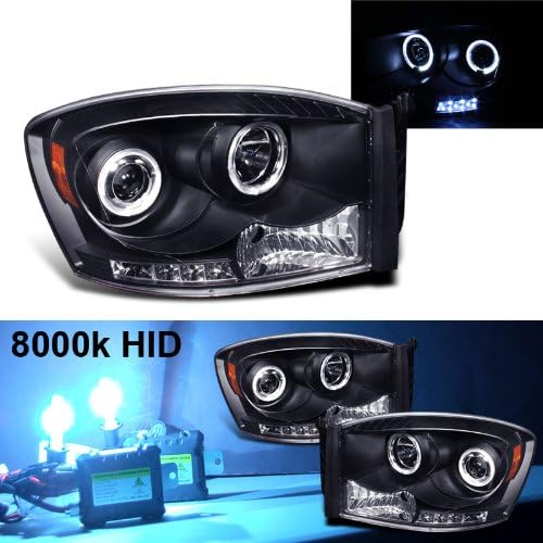 Eautolight 8000k Slim Xenon HID Kit+ 2006-2008 Dodge Ram Halo LED Projector Head Lights