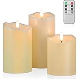 ANGELLOONG Flickering Flameless Candles, Most Realistic LED Candles with Remote and Timer, Set of 3 Battery Operated Candles