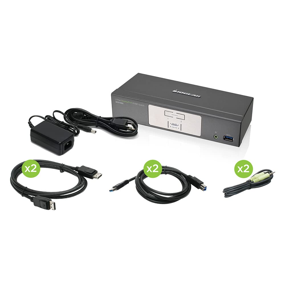 IOGEAR 2-Port 4K UHD DisplayPort KVMP Switch with USB 3.0 Hub - Black, Push Button Actuator, ON-NONE-ON Operation Mode