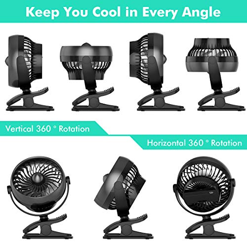 Shinebella Battery Operated Clip on Fan, Baby Stroller Fan, USB or Rechargeable Battery Powered Desk Fan, 4 Speeds with Aroma Function, Small Personal Fan for Baby Stroller,Office,Outdoor Activities