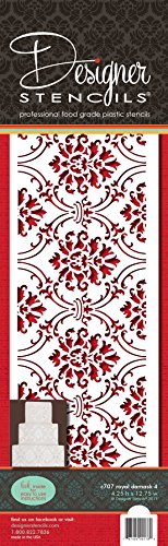 Designer Stencils C707 Royal Damask Cake Stencil Tier 4, Beige/semi-transparent