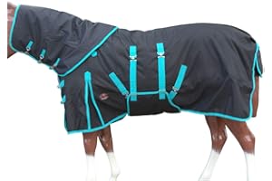 Black with Turquoise Trims 72 in HILASON 1200D Waterproof Winter Horse Blanket Neck Cover Belly Wrap