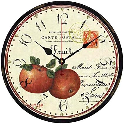 Moonluna Shabby Chic Apple Fruit Antique Wooden Clock Battery Operated Silent Non-Ticking 14 Inches Wall Clock