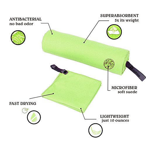 Relefree Premium Microfiber Towel for Travel, Sports & Outdoors FREE Hand/Face Towel & Mesh BAG, Antibacterial Quick-dry (Green)