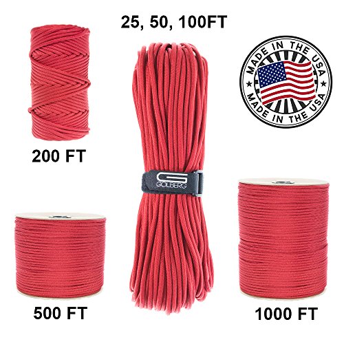 GOLBERG 750lb Paracord / Parachute Cord – US Military Grade – Authentic Mil-Spec Type IV 750 lb Tensile Strength Strong Paracord – Mil-C-5040-H – 100% Nylon – Made in USA